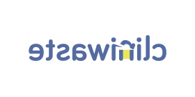 Cliniwaste company logo - dark blue lowercase lettering, 字母“n”看起来就像一个垃圾桶被打开了，字母里面的颜色是黄色的